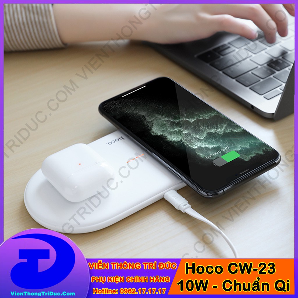 [ CHUẨN Qi ] Đế Sạc Nhanh Không Dây 2 In 1  Hoco CW23 - CW26 - Công Suất Mạnh Mẽ -Tương Thích Điện Thoại Và Tai Nghe TWS