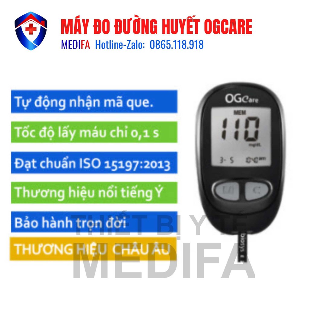 Máy đo đường huyết OGcare tặng 25 que thử và 25 kim lấy máu