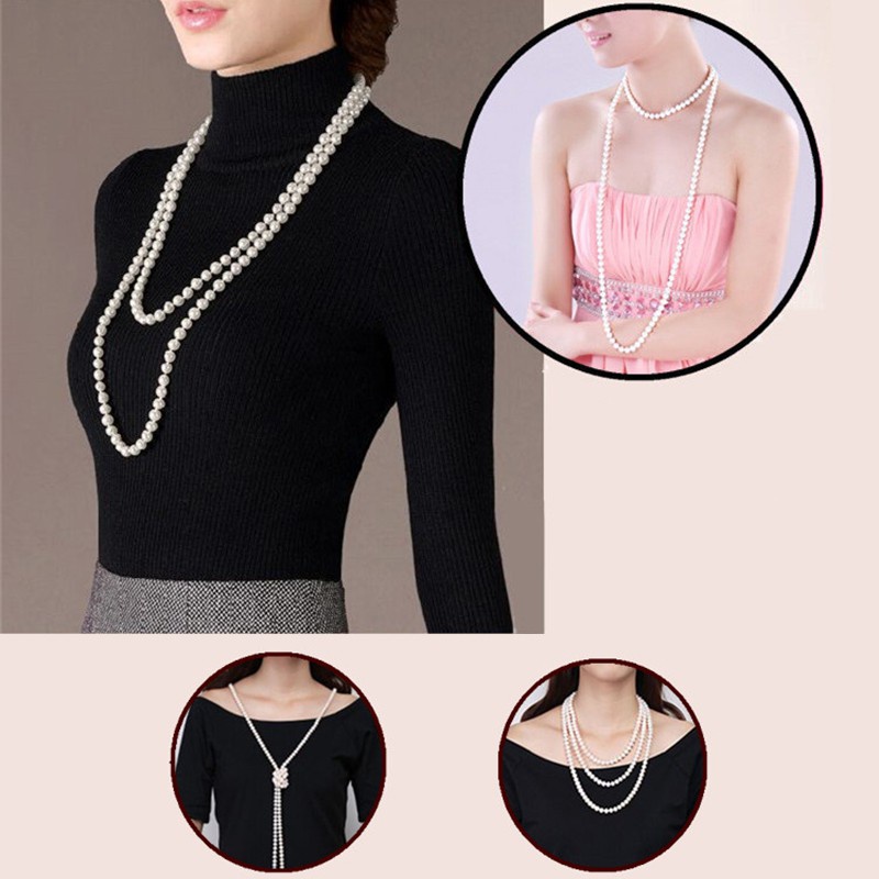 Vòng cổ Dài 150Cm Đính Ngọc Trai Nhân Tạo Thời Trang