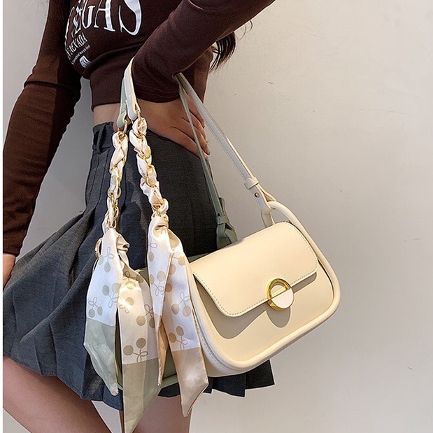 Túi đeo vai , túi đeo chéo dây xích phối lụa, khóa tròn kiểu mới 2022 SL46