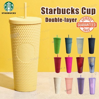 Cốc uống nước có ống hút thiết kế kiểu vỏ sầu riêng họa tiết Starbucks có thể tái sử dụng làm quà tặng độc đáo【TUUN】