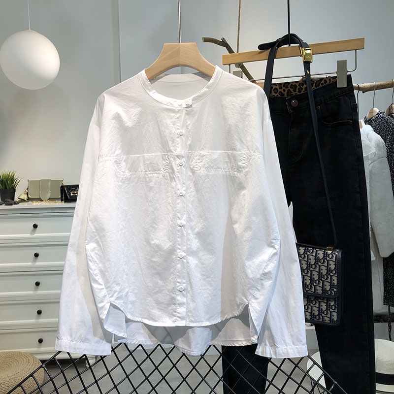 #Bán Nóng#Áo Sơ Mi Trắng Vải Cotton Dáng Rộng Phong Cách Âu Mỹ Hàn Quốc Thời Trang Xuân Thu 2022