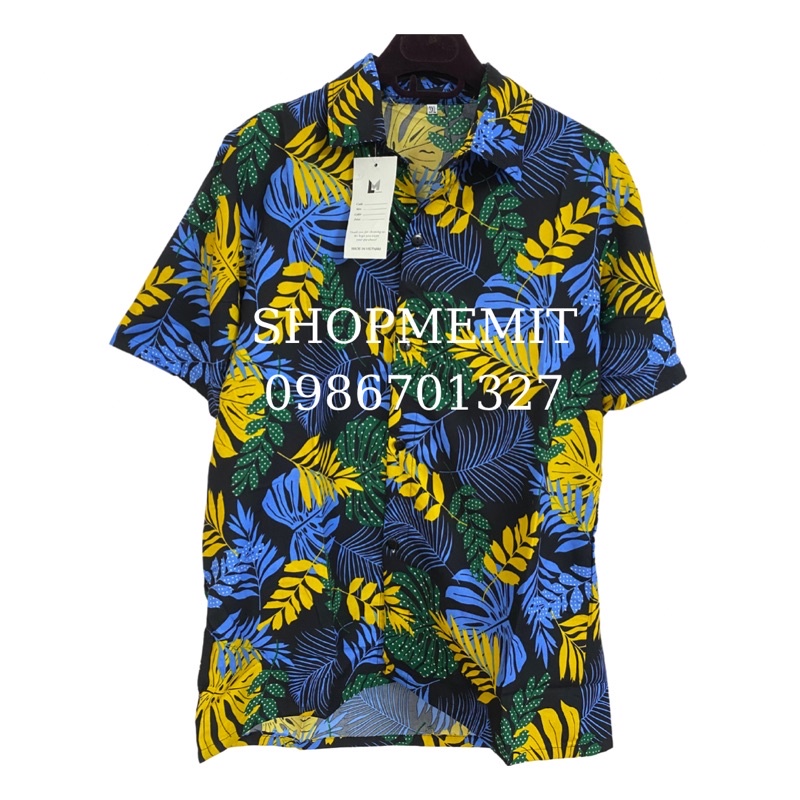 Bộ sơ mi trái cây đi biển, sơ mi nhóm lớp họa tiết hawaii hoa lá vải Kate Thái loại 1