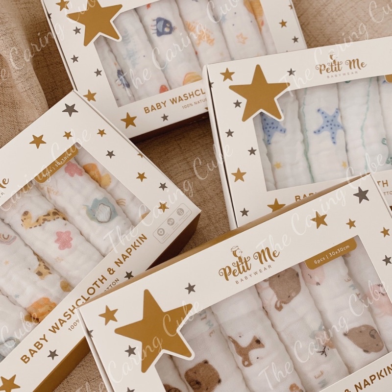Khăn sữa Petit Me set 6 chiếc chất liệu cotton oganic tự nhiên - The Caring Cube
