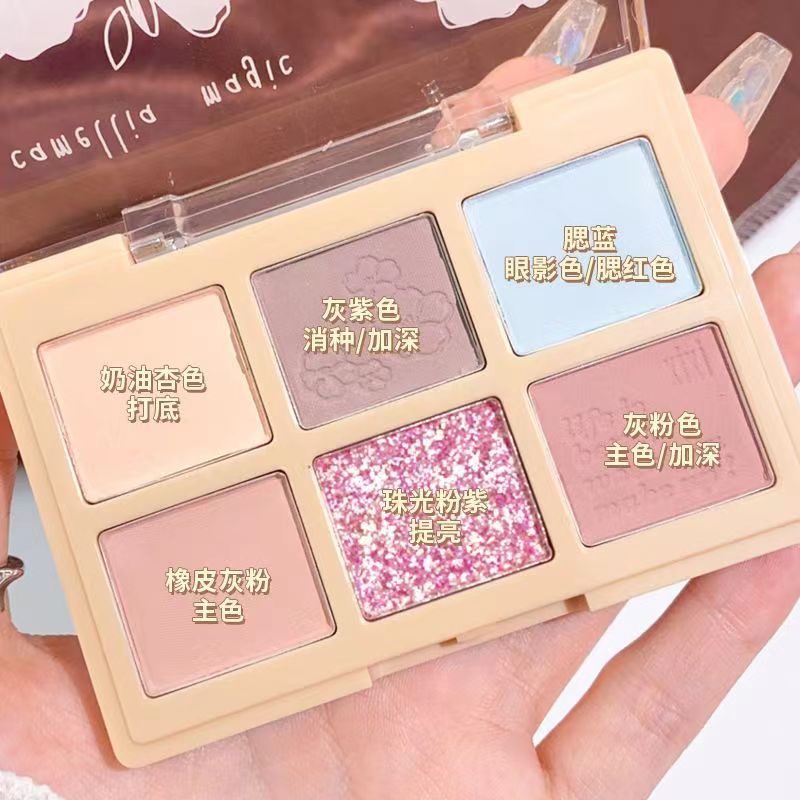 Bảng Phấn Mắt XIXI Camellia 6 Màu Tông Đất / Lì Trang Điểm Chống Nước Lâu Trôi NO.D521