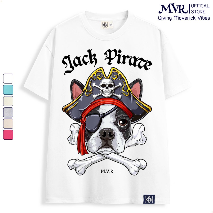 Áo thun nam nữ phom rộng Cotton thoáng mát đầu chó Boston Terrier xương chéo cướp biển MVR KK3962