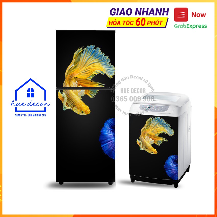 Tranh dán tủ lạnh máy giặ phong thủy cá cảnh Betta  Hue Decor chất liệu cao cấp siêu bền, chống nước