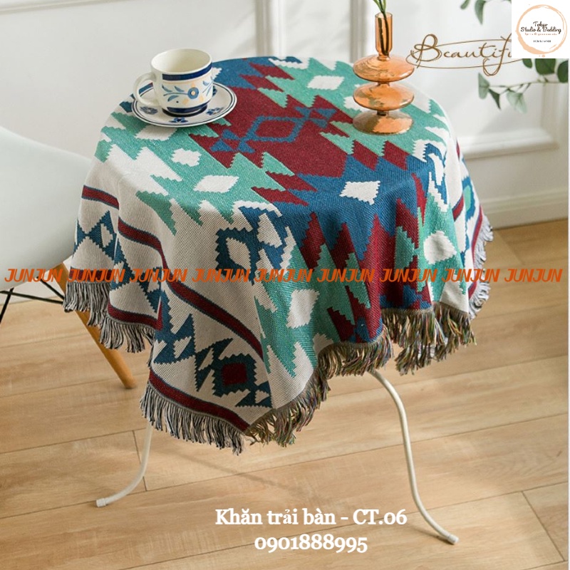 H7_Khăn trải bàn hình chữ nhật/bàn tròn cotton và lanh Morandi phong cách Bắc Âu