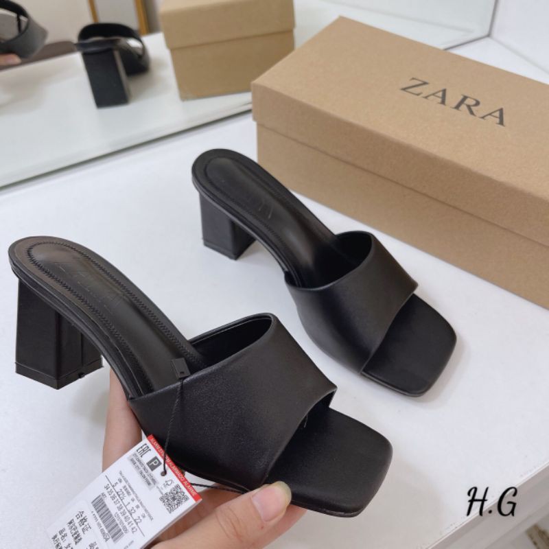 H(ẢNH THẬT) Guốc 7p Gót Vuông Zara Quai Ngang Da Mềm Êm Fullbox Tem Hãng Cao Cấp