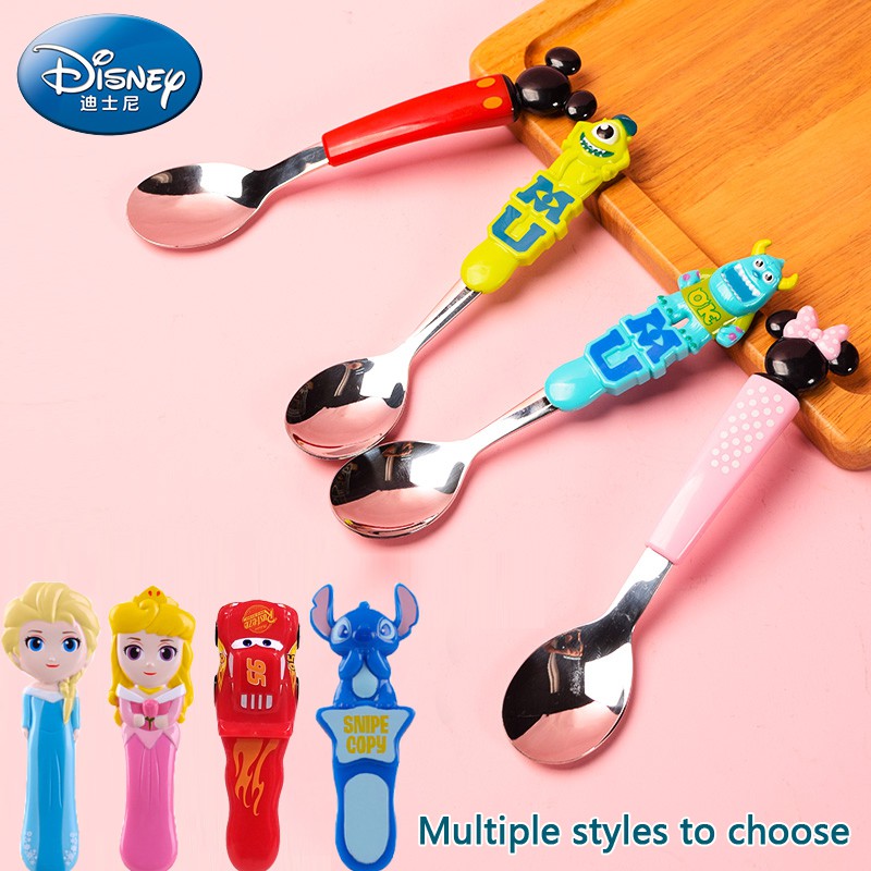 MUỖNG TẬP ĂN CHO BÉ HỌA TIẾT DISNEY 3D Muỗng ăn inox trẻ em hình Frozen Elsa Mickey Minnie và Princess Car Disney nổi 3D cho bé trai gái
