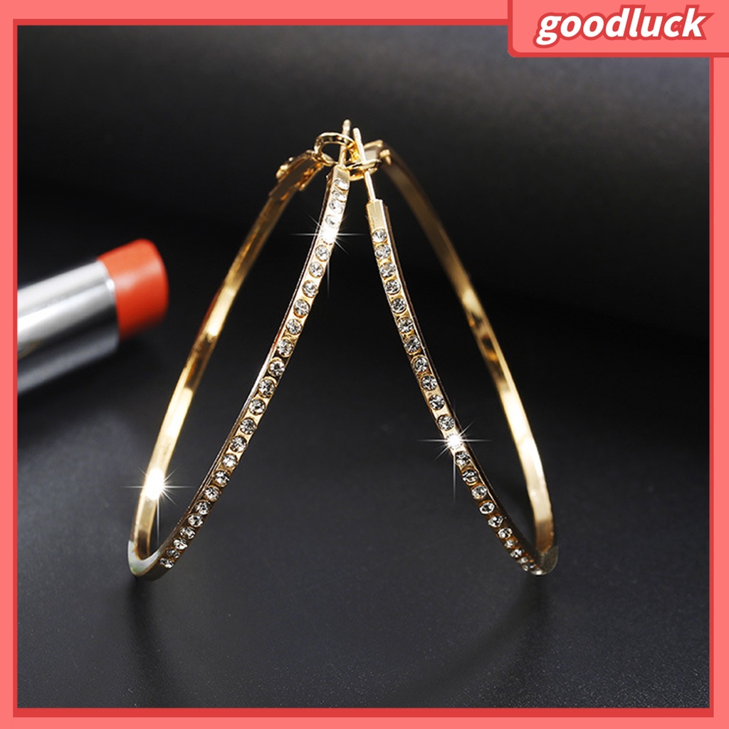 Goodluck| 1 Đôi Bông Tai Tròn Đính Đá Sáng Bóng Dành Cho Nữ