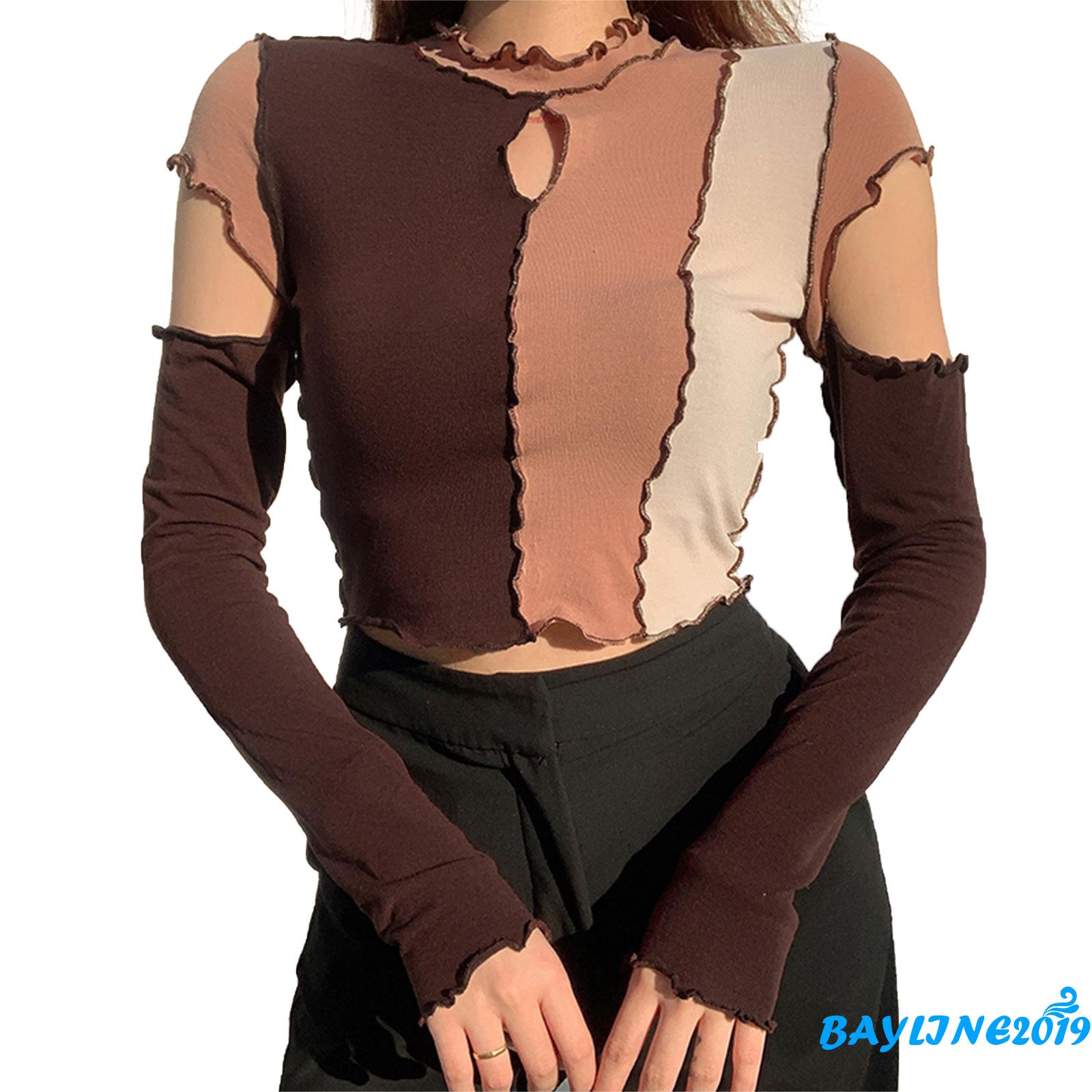 Áo Croptop Tay Dài Phối Màu Tương Phản Cá Tính Cho Nữ | BigBuy360 - bigbuy360.vn