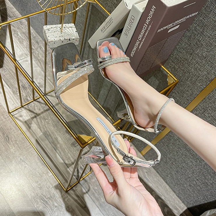 Sandal cao gót quai dây mảnh 9cm TTS35 mũi vuông phong cách Hàn
