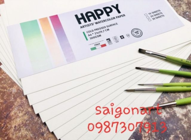 Giấy Vẽ Màu Nước, Tranh Mỹ Thuật HAPPY Ý 300g,250g,160g