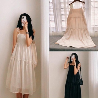 Váy hai dây voan tơ buộc nơ vai 2 lớp phong cách ulzzang Hàn Quốc