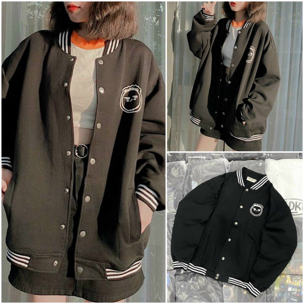 Áo Bomber Unisex form rộng logo in nổi thời trang - Áo khoác thun nỉ trơn nam nữ dài tay AK11 | BigBuy360 - bigbuy360.vn