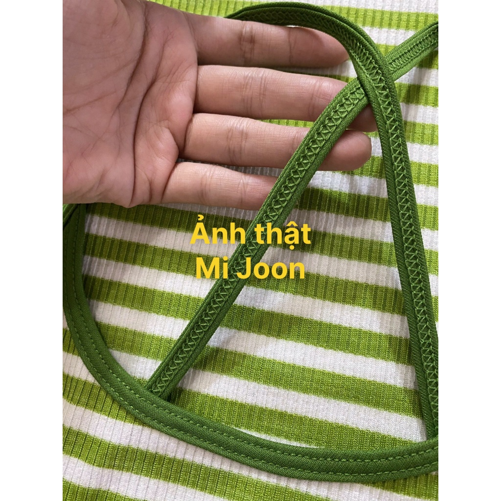 [ MI JOON ] đầm váy body nữ 2 dây chéo lưng chất sọc gân dày dặn co giãn thoải mái D234 | BigBuy360 - bigbuy360.vn