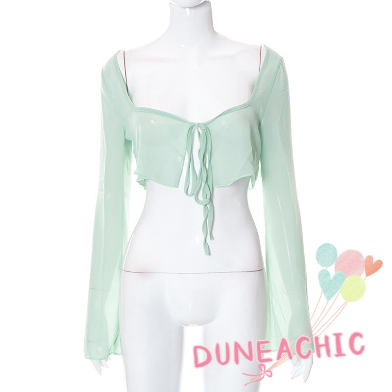 DUNEA Áo Kiểu Dài Tay Cổ Vuông Thiết Kế Quyến Rũ Thời Trang Dành Cho Nữ