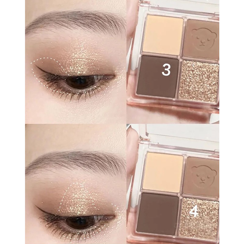 Bảng phấn mắt 4 màu lì tông đất thiết kế họa tiết gấu dễ thương | BigBuy360 - bigbuy360.vn