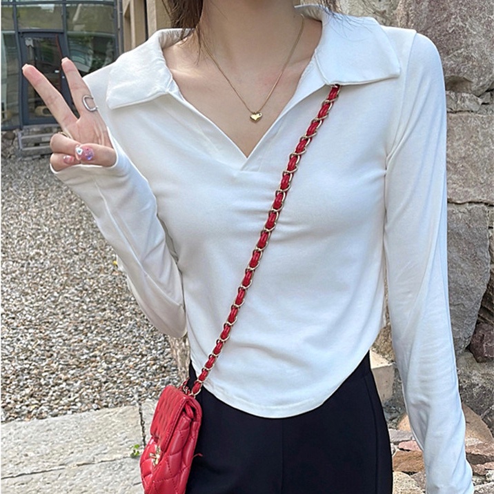 Áo thun Polo SUXI tay dài màu sắc đơn giản dễ phối đồ thời trang mùa thu cho nữ