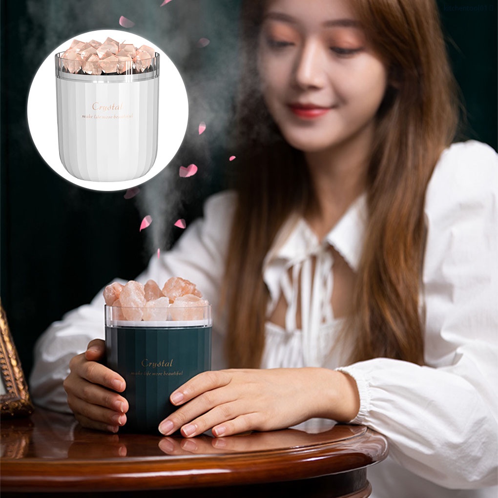 Máy tạo ẩm đèn LED phun sương tạo ẩm từ tinh thể muối khuếch tán hương thơm màu trắng thiết kế nhỏ gọn cho nhà bếp 01