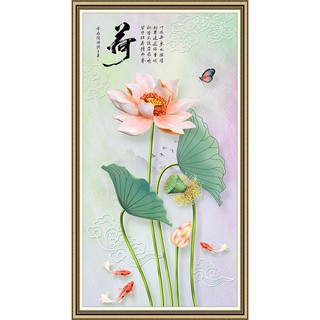 Tranh dán tường 3D VTC Khổ dọc Hoa sen LV-0116K Kim sa