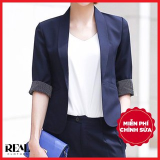Blazer công sở dáng ngắn basic xanh đen_REAL