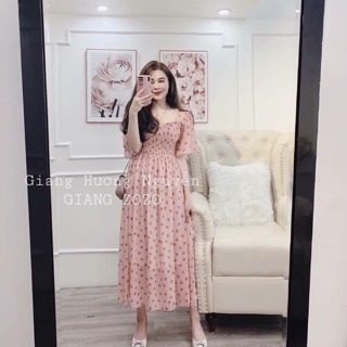 VÁY MAXI CHẤM BI HỒNG ( Hàng Loại 1)