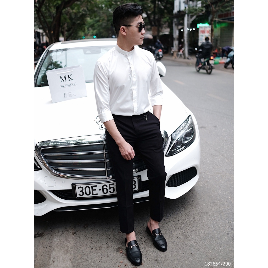 Áo Sơ Mi Nam Defoxx Cổ Tàu Đen/Trắng