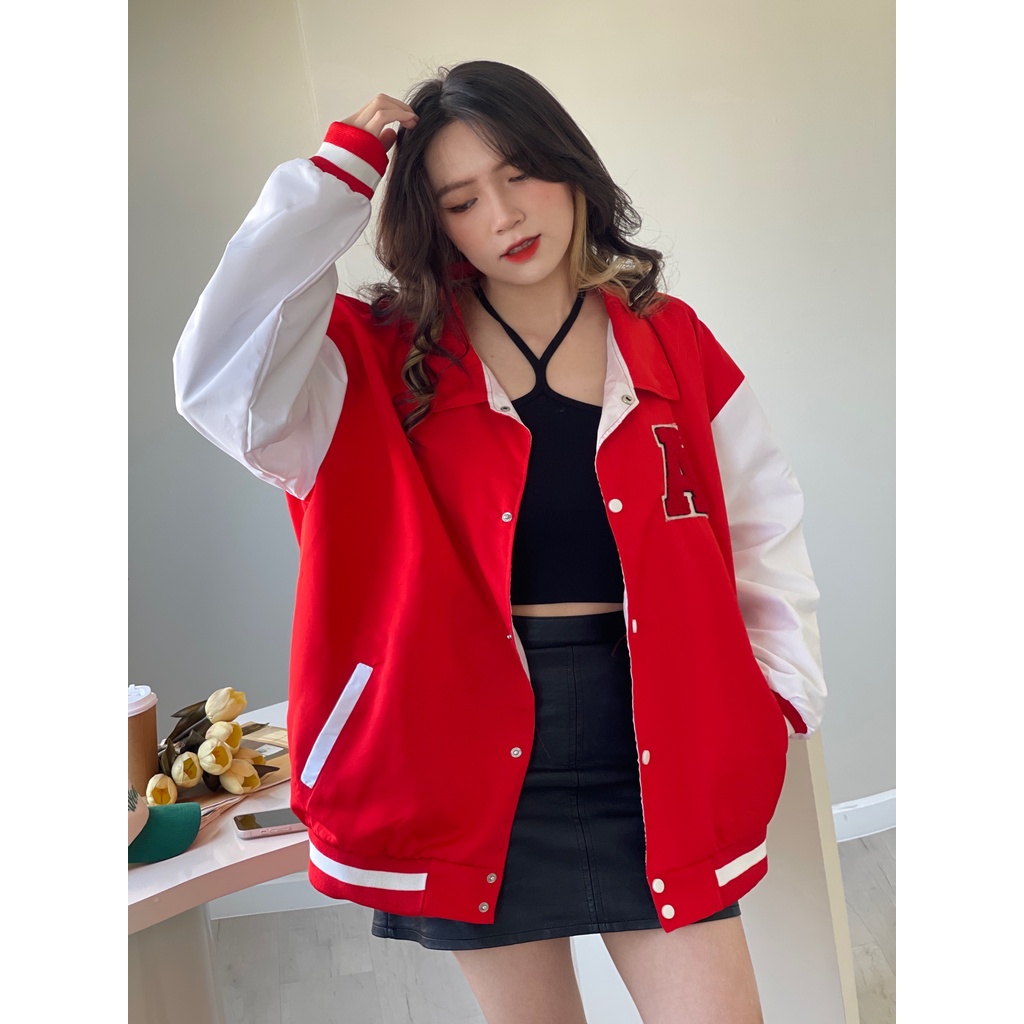Áo khoác Bomber Jacket chữ A form rộng unisex nam nữ (Ảnh thật/Có sẵn)