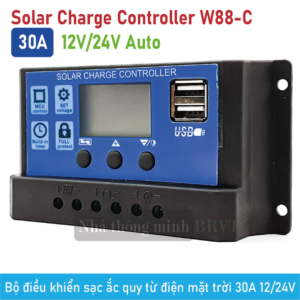 Bộ sạc ắc quy từ điện mặt trời dòng sạc 30A 12V/24V ngõ ra USB 5V-2.5A