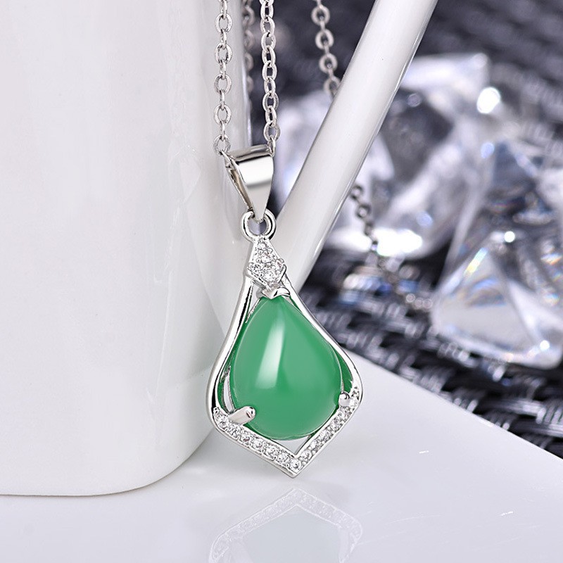 925 Sterling Silver Mặt dây chuyền hình quả lê Đá quý Ngọc lục bảo CZ Đá tổng hợp cho phụ nữ Đồ trang sức đẹp thời thượng