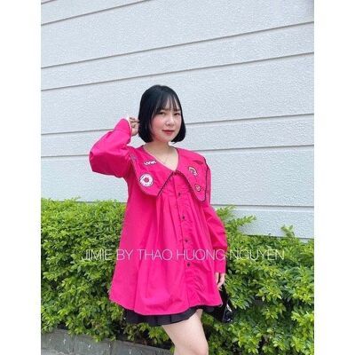 Áo sơ mi cổ sen vát thêu hình đáng yêu