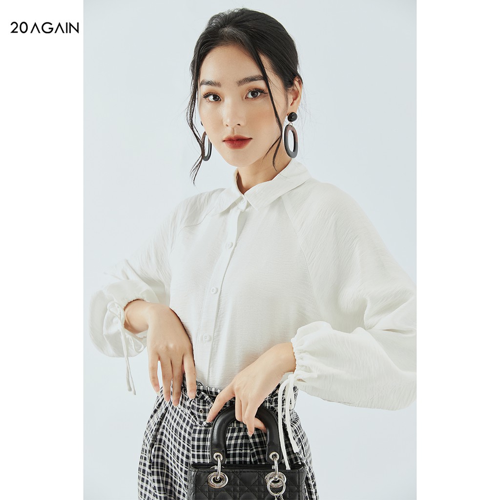 [Mã WABR20A30 giảm 10% đơn 99K] Áo sơ mi nữ dài tay cổ đức 20AGAIN tay bồng buộc dây thiết kế công sở ASA1671