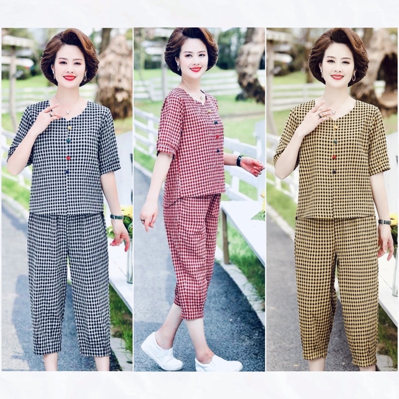 Đồ bộ trung niên nữ - Đồ bộ mặc nhà cao cấp chất vải mịn co giãn, thấm hút mồ hôi