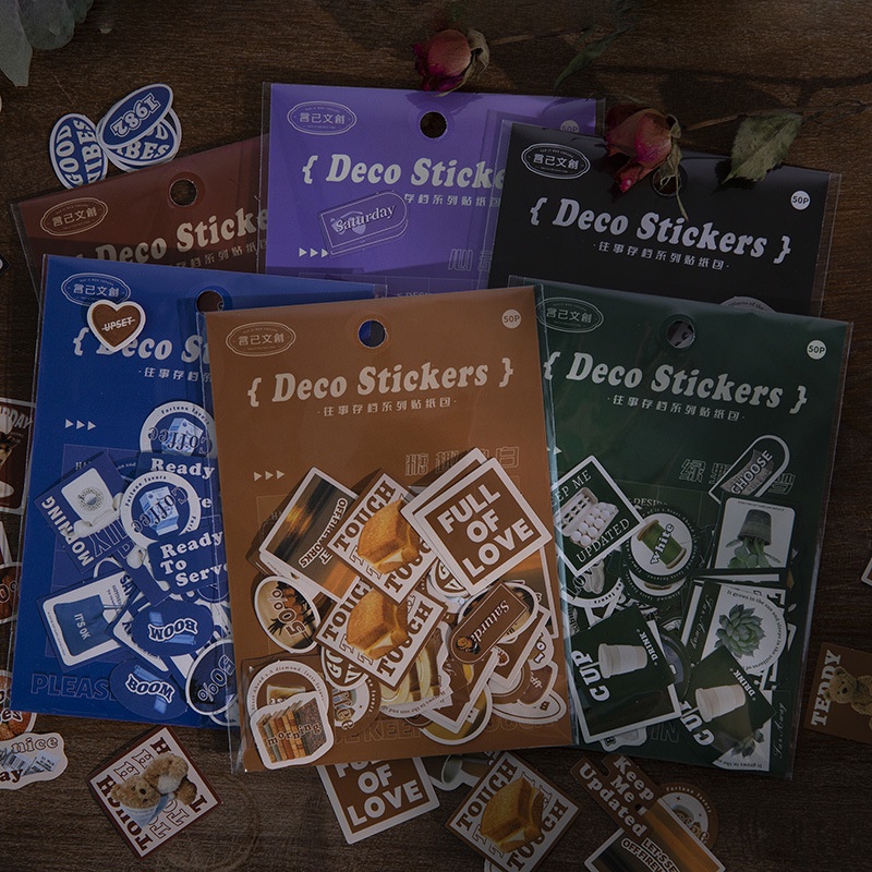 Bộ 50 Miếng Dán Trang Trí Phong Cách Retro