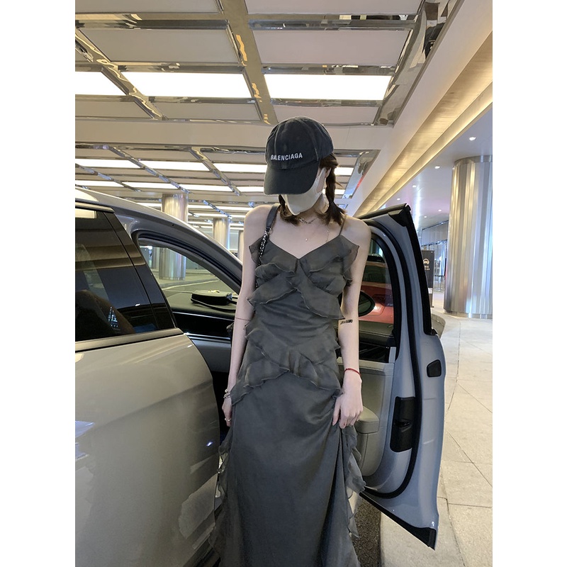 Đầm Chiffon Dáng Dài Màu Xám Thiết Kế Mới Thời Trang Mùa Hè Theo Phong Cách Vintage