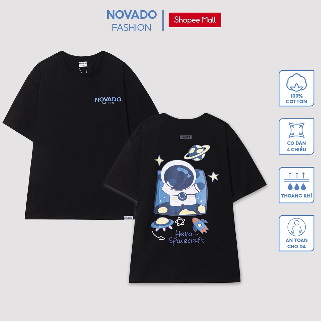 Áo Thun Tay Lỡ Unisex Local Brand Novado Fashion Robot Cotton 4 Chiều Nam / Nữ Dày Dặn Thoáng Mát Đen N3Đ-RB