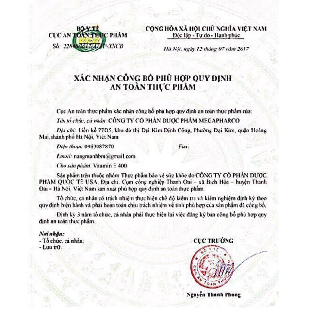 ✅(CHÍNH HÃNG) Viên uống vitamin E 400_100viên kèm tinh chất nha đam_500mg