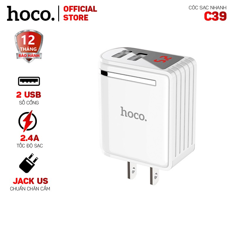 Cóc sạc nhanh Hoco C39 2 cổng USB-Dành cho mọi thiết bị