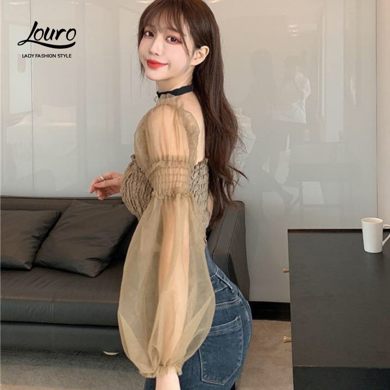 Áo bánh bèo Louro L004 🔥🔥 mẫu áo kiểu nữ cổ vuông kết hợp tay bồng điệu đà nữ tính