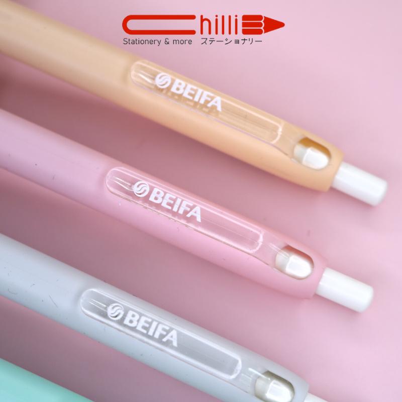 Bút Gel Bấm Pastel Beifa Ngòi 0.5MM Mực Đen Thấm Nhanh, Nhiều Màu Sắc Đa Dạng.