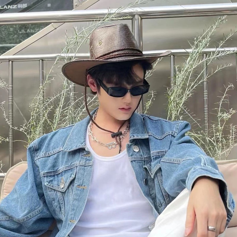 ✥❇✟Mũ Cao Bồi Chống Nắng Vành Rộng Bằng pu Phong Cách Cao Bồi Phương Tây Cho Nam Nữ