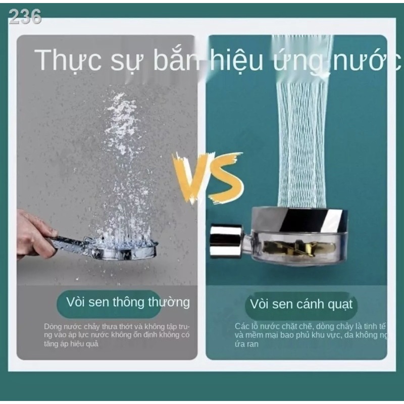 Vòi tắm hoa sen tăng áp cao cấp, đầu vòi hoa sen có cánh quạt xoay 360 độ, áp lực cao có lõi lọc ở tay cầm(Tay Sen)