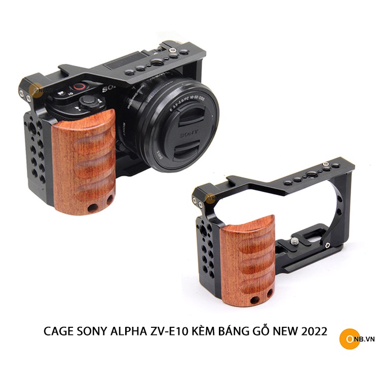 Cage Sony ZV-E10 Khung kèm báng gỗ mẫu mới 2022