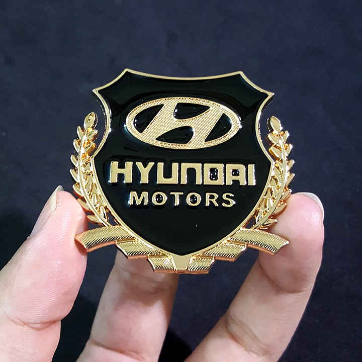 Bộ 2 miếng dán logo kim loại chữ HYUNDAI bông lúa