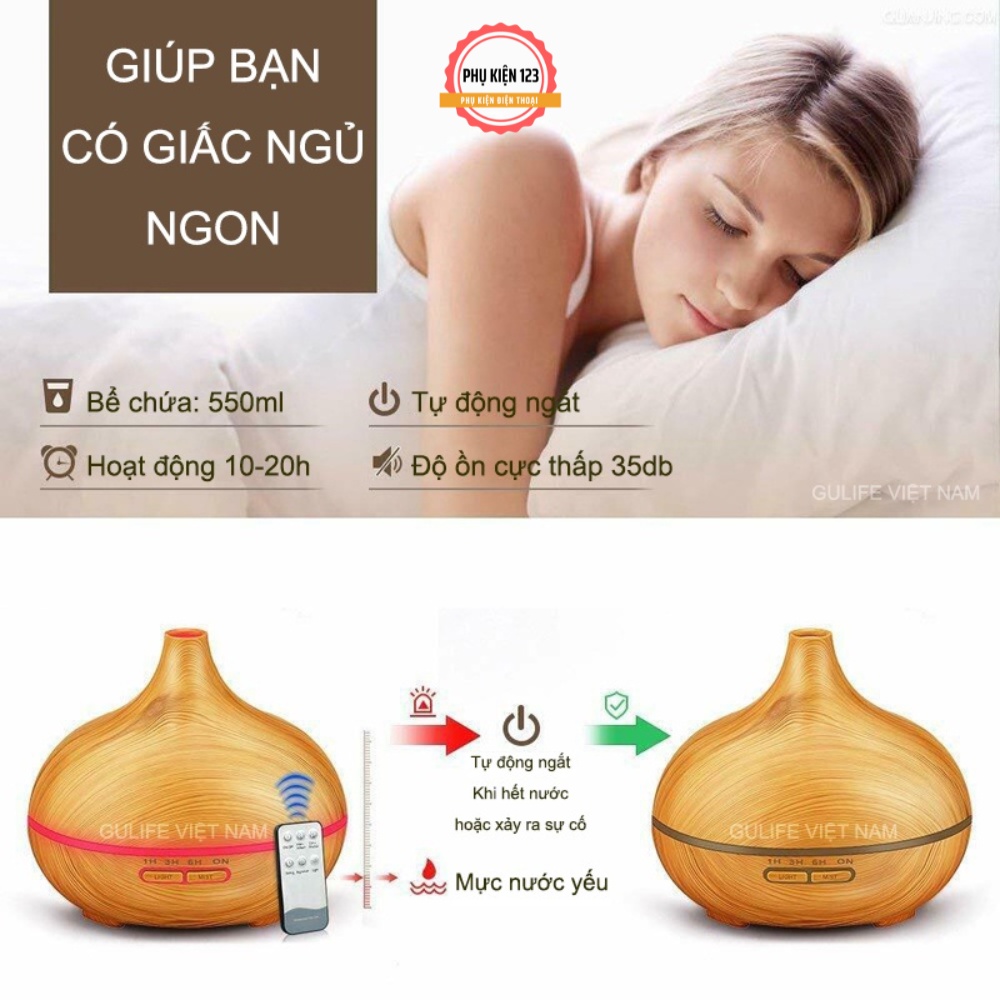 Máy xông tinh dầu Hồ Lô 550ml GULIFE  cân bằng độ ẩm và làm thơm phòng -sản phẩm BH 6 tháng