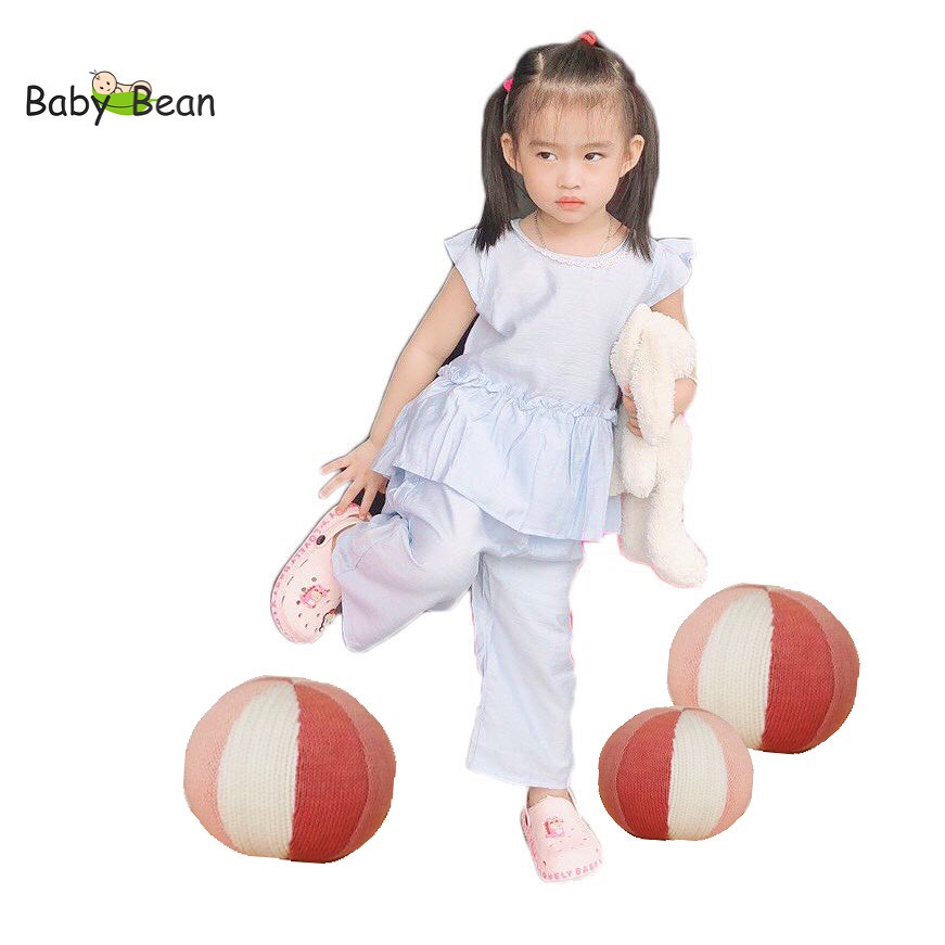 Đồ Bộ Đũi Tay Cánh Tiên Viền Cổ Nhún Bèo Bé Gái BabyBean