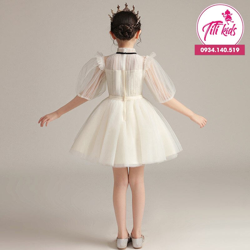 Đầm Công Chúa Bé Gái TiTiKids Trắng Cao Cấp CC139
