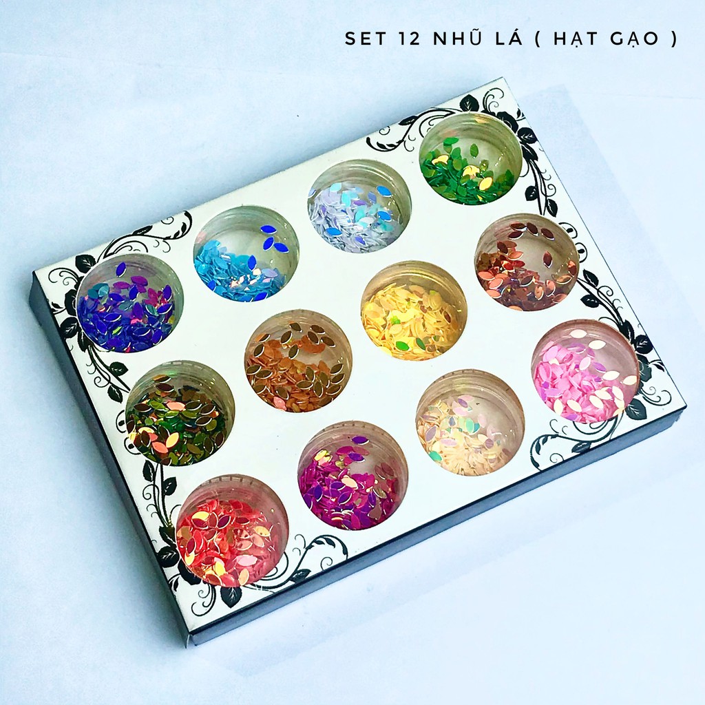 Set 12 Trang Trí Móng [ Nhũ Lá, Nhũ Hạt Gạo ]